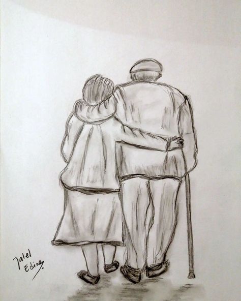 "Elderly couple walking" Pencil drawing by jaleledineart. #art #dailyart #artwork #jaleledineart #drawing #pencildrawing #elderly #elderlycare #elderlypeople #elderlylove #elderlycouple Old Couple Drawing, Town Drawing, Old Couple, Sketches Of Love, Couple Walking, Couple Sketch, Elderly Couples, Couples Walking, Growing Old Together