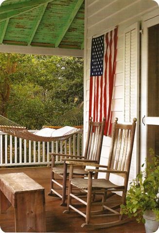 happy flag day! Porch Sitting, Rocking Chair Porch, Country Porch, Farmhouse Porch, Up House, Rocking Chairs, Decks And Porches, Chair Decorations, Porch Patio