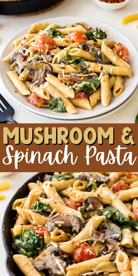 Recipes With Protein Pasta, Pasta Spinach Mushrooms, Pasta With Mushrooms And Spinach, Spinach And Mushroom Pasta, Italian Fest, Mushroom And Spinach Pasta, Mushroom Spinach Pasta, Friday Dinners, Spinach Mushroom Pasta