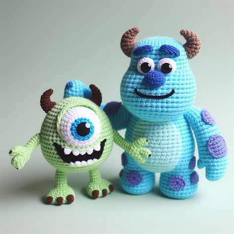 Monsters Inc Crochet, Mike And Sulley, Disney Crochet Patterns, Crochet Monsters, Microcar, Crochet Disney, Crochet Bee, Crochet Animals Free Patterns, Crochet Amigurumi Free