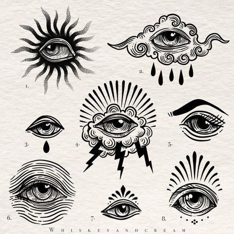 Engraving eye tattoo flash sheet by whiskey and cream Tato Flash, Engraving Tattoo, Flash Tattoo Designs, Tattoo Flash Sheet, Tattoo Flash Art, Tattoo Outline, Black Ink Tattoos, Eye Tattoo, Vintage Tattoo