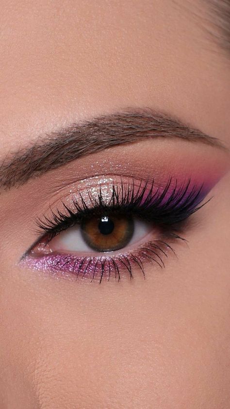 Neutral Eye Makeup With A Pop Of Color, Color Smokey Eye Makeup, Colorful Makeup For Brown Eyes, Colorful Bridal Makeup, Easy Glam Makeup Looks, Make Up Purple Eyes, Purple And Silver Makeup, Ethereal Eye Makeup, Eye Makeup For Wedding