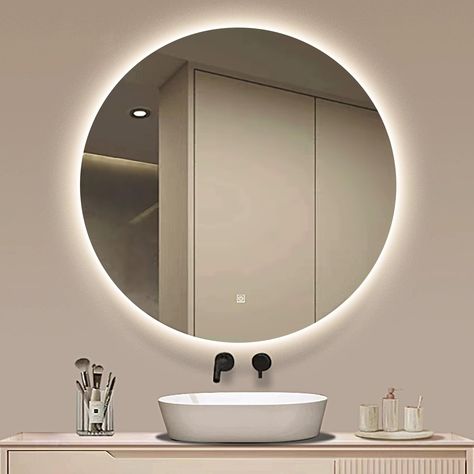 Round Led Mirror Bathroom, Lit Mirror, Backlit Mirror, Makeup Mirror With Lights, Led Mirror Bathroom, Led Mirror, Makeup Mirror, Bathroom Interior Design, Bathroom Interior