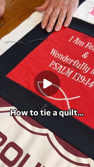 Crystal Murdock on Instagram: "To tie a quilt, you need a curved needle, 6 strands of embroidery floss, and some patience. Tee hee. Leave tails about 2 1/2” long. To tie a knot, take one side of thread and go left over right and repeat by going through twice. Pull tight. Then take thread right over left, and repeat by going through again. Pull tight. Trim to about 1/2”. Important: read the package of batting to see how close together to quilt. It’s probably about every 4-5 inches apart. I tie the t-shirt quilts that I make. 💫For more tips and recommendations and to have fun - comment “NEWSLETTER”. I send it out weekly. #sew #quilt #sewing #quilting #sewistsofinstagram #quiltingismytherapy #frostedsaddle #smallbusiness #entrepreneur #tshirtquilts #quilttieing" Yarn Tied Quilt, Tying A Quilt With Embroidery Thread, How To Tie A Quilt With Yarn, How To Tie A Quilt With Embroidery Floss, Quilt With Embroidery, T Shirt Quilts, Tee Shirt Quilt, Sew Quilt, Shirt Quilts