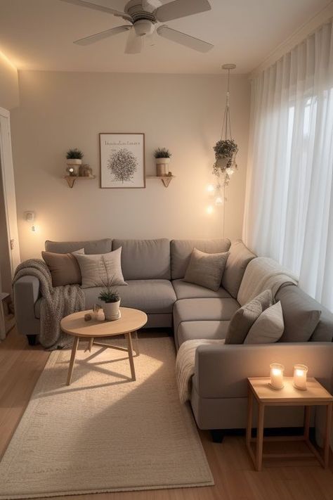 Light Gray Floors Living Room, Small Apt Living Room, Salas Aesthetic, Apartment Decorating Living, Apartment Living Room Design, Dream Apartment Decor, Future Apartment Decor, Small Apartment Living Room, Simple Living Room