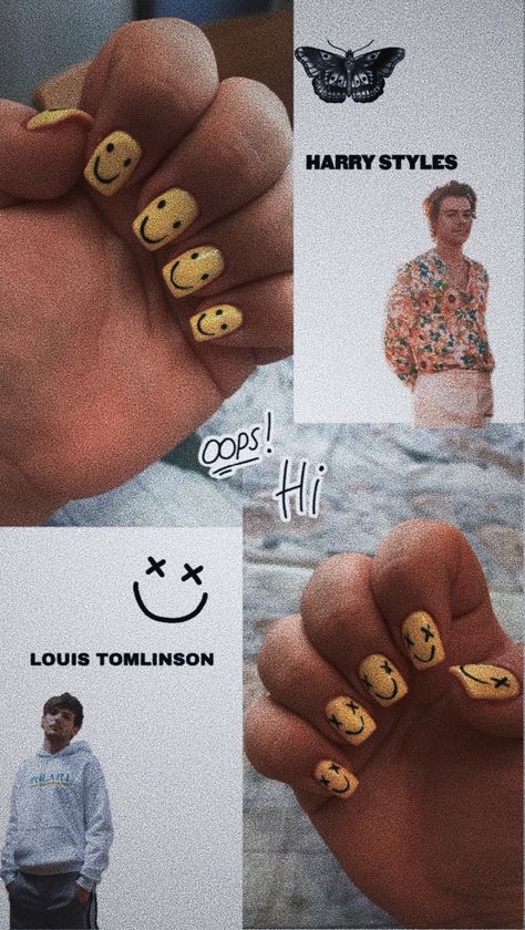 Larry Stylinson Nails Ideas, One Direction Nails Designs, Harry Styles Nail Ideas, Larry Nails, Harry Styles Acrylic Nails, Harry Styles Nails Inspired Acrylics, Louis Tomlinson Nails Ideas, Louis Tomlinson Inspired Nails, Harry Styles Themed Nails