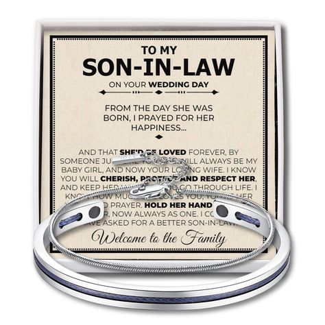 PRICES MAY VARY. Sentimental Gift: This nautical rope cuff bracelet set is the perfect meaningful gift for your son-in-law on his wedding day. Each bracelet perfectly expresses your love and welcoming him to the family. Card Reads: “To My Son In Law on your Wedding Day - From the day she was born, I prayed for her happiness and that she'd be loved forever, by someone just like you. She will always be my baby girl, and now your loving wife. I know you will cherish, protect and respect her, and ke Future Son In Law, Mother In Law Wedding Gift, Mother In Law Wedding, Wedding Nautical, Love You This Much, Photo Checklist, Future Son, Gift For Groom, Mens Cuff Bracelets