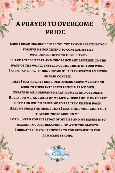 Linked to a blog post on pride. Many of us are unaware of the dangers of pride but the Bible is full of stories where the consequences of pride are obvious. Pride is the opposite of grace and humility. Pride In The Bible, Sin Of Pride, Christian Photos, Prayer Changes Things, Blessed Is She, Good Prayers, Prayer Board, Bible Quotes Prayer, Bible Prayers