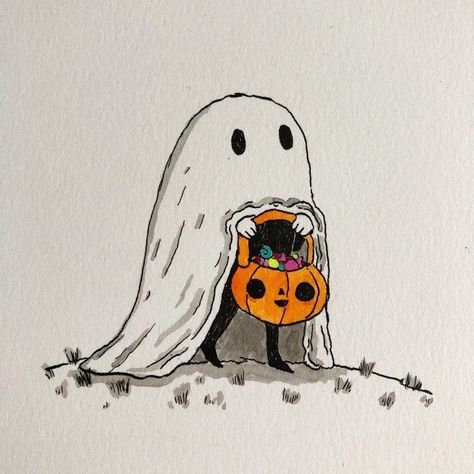 Love Fall, Art Halloween, A Ghost, Girls Love, A Pumpkin, Halloween Art, Trick Or Treat, Ghost, Candy