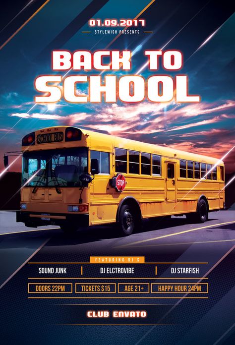 School Transport Flyer, Bus Design Ideas, Bus Poster Design, Transportation Project, Bus Poster, Back To School Flyer, College Events, Bus Advertising, Digital Flyer