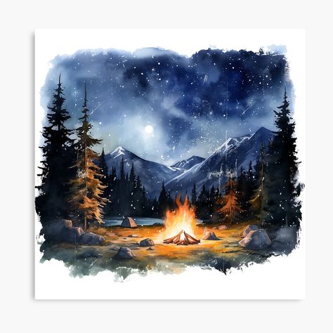 Watercolor Cabin In The Woods, Dyi Painting, Cool Nature Tattoos, Watercolour Canvas, Camping In The Woods, Yakuza Tattoo, Bullet Journal 2019, Cool Nature, Halloween Artwork