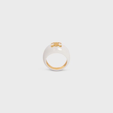 Triomphe Large Ring in Brass with Gold Finish and Varnish - Gold / Ivory | CELINE Celine Ring, Fragrance Bottle, Rings Women, Fragrance Samples, Large Ring, Gold Collection, Rings For Women, Pretty Jewellery, Dressing Room