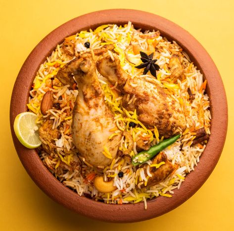 Chicken Biryani Curried Chicken, Creamy Yogurt, Indian Rice, Chicken Biryani, Indian Recipe, Small Potato, Rice Dish, Food Backgrounds, Yogurt Sauce