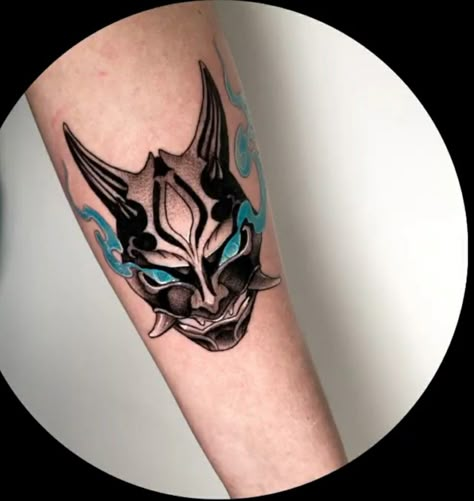 Genshin Impact Tattoo Ideas Xiao, Xiao Mask Drawing, Xiao Mask Tattoo, Xiao Tattoo Genshin, Genshin Tattoo Ideas, Xiao Tattoo, Genshin Impact Tattoo, Genshin Tattoo, Xiao Mask