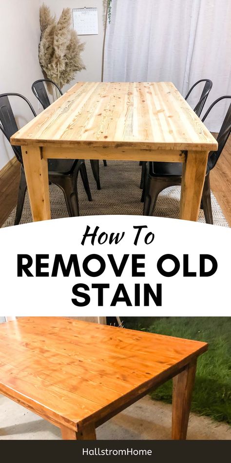 How To Take Stain Off Wood, How To Restain Wood Dining Table, Staining A Wood Table, Wood Stain Remover Diy, Removing Wood Stain, How To Change Stain Color On Wood, How To Lighten Dark Stained Wood Table, Restaining Wood Dining Table, Revarnishing Wood