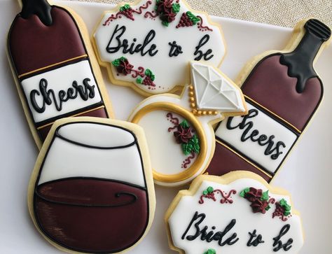 Winery Bridal Shower Cookies, Wine Bridal Shower Cookies, Wine Bachelorette Cookies, Wine And Cheese Bridal Shower Ideas, Wine Themed Cookies, Wine Tasting Bridal Shower Ideas, Vineyard Bridal Shower Ideas, Thats Amore Bridal Shower Theme, Bachelorette Wine Theme