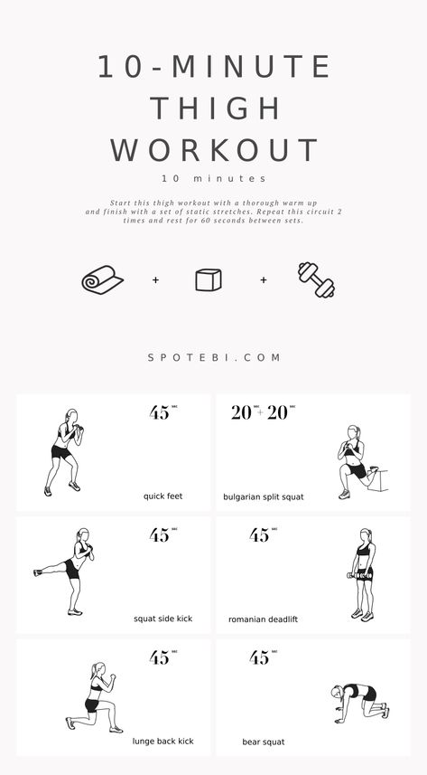 If you're looking to get stronger and more toned thighs, look no further. This 10-Minute Thigh Workout for Women works both your inner and outer thighs muscles plus the quads and hamstrings. It's a complete thigh workout that's quick, targeted and effective! https://www.spotebi.com/workout-routines/10-minute-thigh-workout-women/ Thigh Workout Women, Thigh Exercises For Women, 12 Minute Workout, Arm Workout Women, Thigh Workout, Tone Thighs, Workout Women, Workout For Women, Thigh Muscles