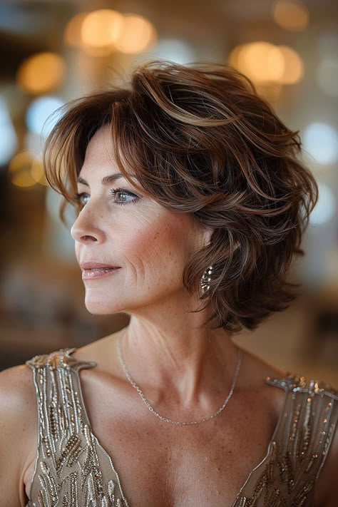 Short Stacked Hair Older Women Layered Bobs, Short Hair Styles For Older Women, Chin Length Layered Bob, Layered Stacked Bob Haircut, Short Hair For Older Women, Short Haircuts For Older Women, Medium Length Curly Hair, Haircuts For Older Women, Layered Bob Haircuts