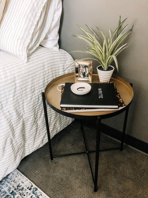 gladom table hack - Google Search Ikea Tray Table, Gladom Tray Table, Gladom Ikea, Monstera Decoration, Ikea Table Hack, Ikea Headboard, Ikea Side Table, Bedside Table Decor, Hack Ikea