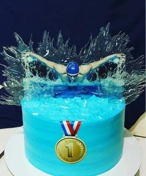 Swim Cakes Swimmers Birthday, Swimming Cake Birthdays, Birthday Cake Swimming, Swimming Cake Ideas, Swimming Theme Cake, Swimming Birthday Cake, Waterpolo Cake, Swimmer Cake, Swim Cake