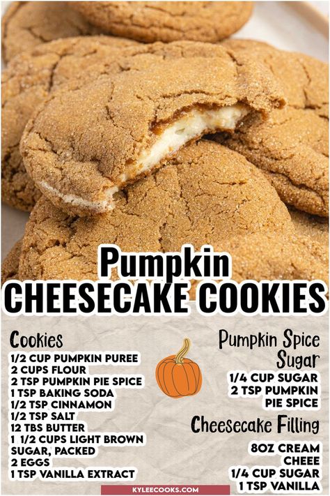 These Pumpkin Cheesecake Cookies blend the flavors of pumpkin spice with a creamy filling, creating a treat that is perfect for Fall! 🎃✨ Pumpkin Cheesecake Cookies Recipe, Pumpkin Spice Cookie Recipe, Pumpkin Spread, Pumpkin Cheesecake Cookies, Spice Cheesecake, Cheesecake Cookies Recipes, Pumpkin Spice Cheesecake, Sweet Breakfast Treats, Snack Shack