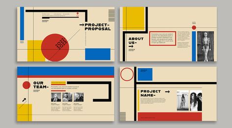 Bauhaus-Style Screen Presentation Template Bauhaus Magazine Layout, Bauhaus Web Design, Gropius House, Schroder House, Indesign Inspiration, Interior Design Portfolio Layout, Indesign Layout, Presentation Slides Design, 포트폴리오 레이아웃