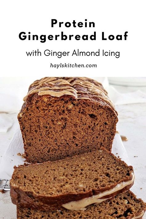 Healthy and low calorie Protein Gingerbread Loaf with a gingerbread almond glaze for extra Christmas flavor! High protein molasses bread has no oil, butter or sugar, but uses applesauce, protein powder and just the right amount of molasses. Low Calorie Gingerbread, Protein Gingerbread, Healthy Christmas Desserts, Molasses Bread, Almond Glaze, Gingerbread Loaf, Unflavored Protein Powder, Low Calorie Protein, Rich Cheesecake