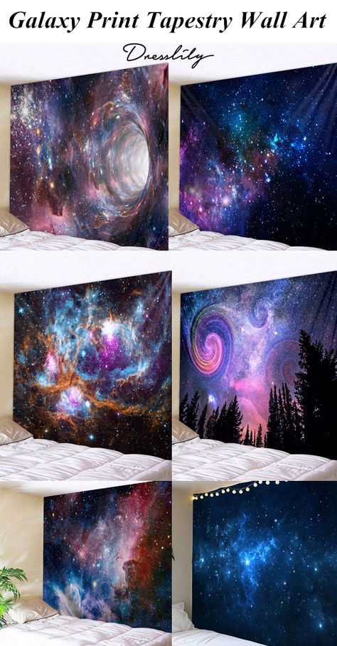 Capa de  caderno? Galaxy Room, Colorful Galaxy, Space Themed Bedroom, Diy Galaxy, Nebulas, Tapestry Bedroom, Metal Tree Wall Art, Tapestry Wall Art, Galaxy Painting