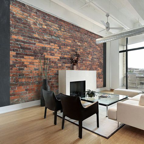 Red Brick Wall, Brick Wallpaper, Wallpaper Vintage, Mural Wall Art, Red Bricks, Accent Wallpaper, Wallpapers Vintage, Modern Spaces, Vintage Wall