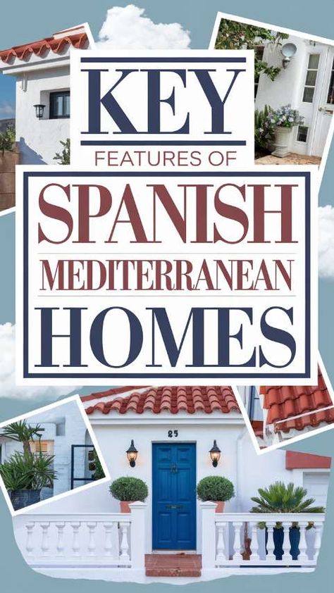 Key Features of Spanish Mediterranean Homes Spanish Stucco Homes, Small Spanish Bungalow, Spanish Homes Exterior Hacienda Style, Spanish Style Homes Front Yard, Modern Mediterranean Facade, Spanish Style Homes Exterior Curb Appeal, Spanish Style Ranch Homes, Spanish Mediterranean Homes Exterior, Spanish Homes Exterior