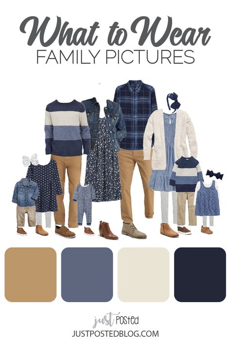 Blue and Cream look for Family Pictures! Need help finding what to wear for Family Picture ideas? This link has 8 family photo looks that are perfect for fall or for Christmas family pictures! Each look features items for all ages. These looks would be perfect for a family Christmas Card too! Navy Khaki Family Pictures, Family Photos Navy Dress, Navy And White Fall Family Pictures, Blue Family Pictures Outfits Winter, Family Of 8 Picture Outfits, Fall Family Christmas Pictures, Family Photo Outfits Blues And Neutrals Fall, Blue Plaid Family Pictures Outfits, Navy And Khaki Family Pictures