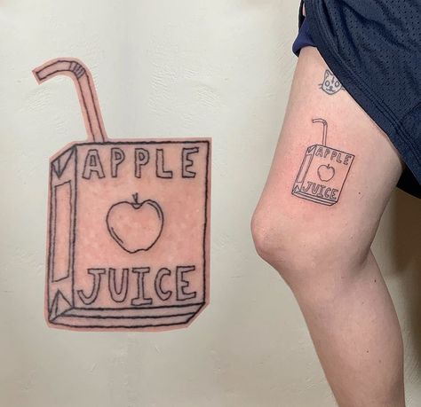 Apple Juice Box Tattoo, Apple Juice Tattoo, Juicebox Tattoo, Juice Box Tattoo, Box Tattoo, Tattoo Thoughts, Love U Mom, Juice Box, Juice Boxes