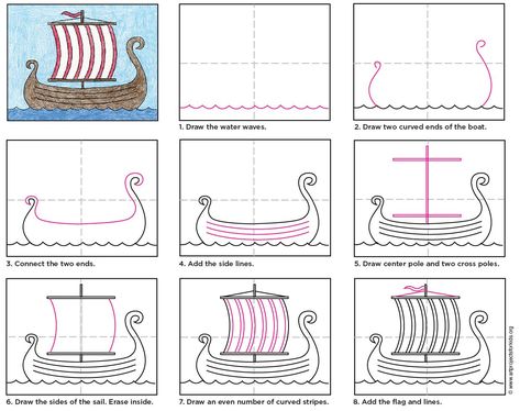 How to Draw a Viking Ship · Art Projects for Kids Vikings Ks2, Ship Diagram, Vikings For Kids, Barco Viking, Viking Party, Viking Life, Art Projects For Kids, Homeschool History, Viking Ship