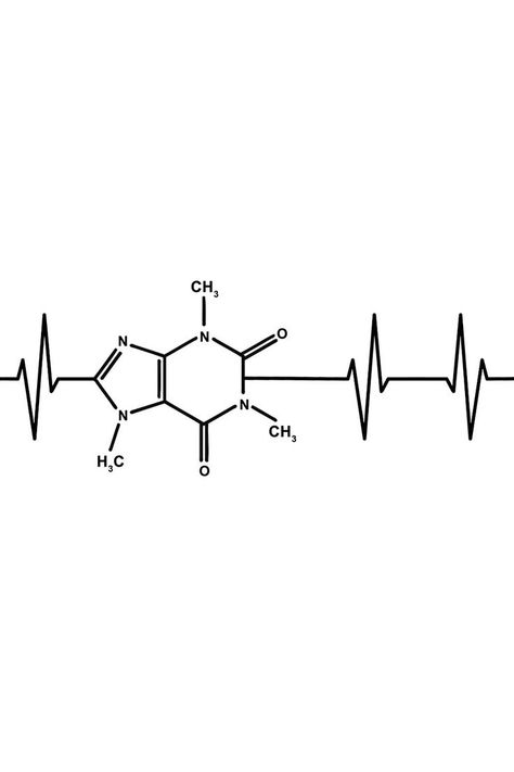 Coffee heartbeat with caffeine molecule. Coffee Heartbeat, Caffeine Molecule, Coffee