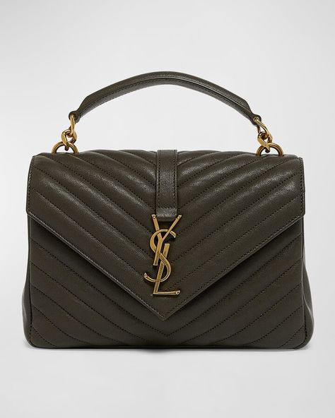 College Medium Flap YSL Shoulder Bag in Quilted Leather Ysl College, Ysl Shoulder Bag, Quilted Shoulder Bag, Ysl Logo, Padded Top, Flap Shoulder Bag, The Saint, Bag Light, Saint Laurent Bag