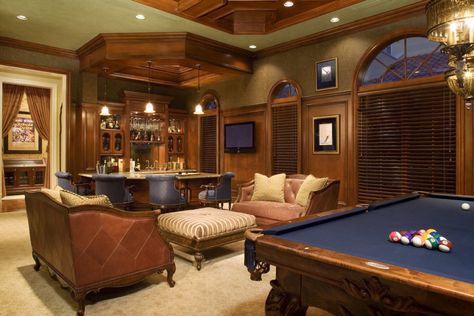 Palm Beach Luxury - P&H Interiors Masculine Luxury, Classy Man Cave, Basement Bars, Pool Table Room, Man Cave Design, Patterned Tile Backsplash, Luxury Lounge, Billiard Rooms, Ultimate Man Cave