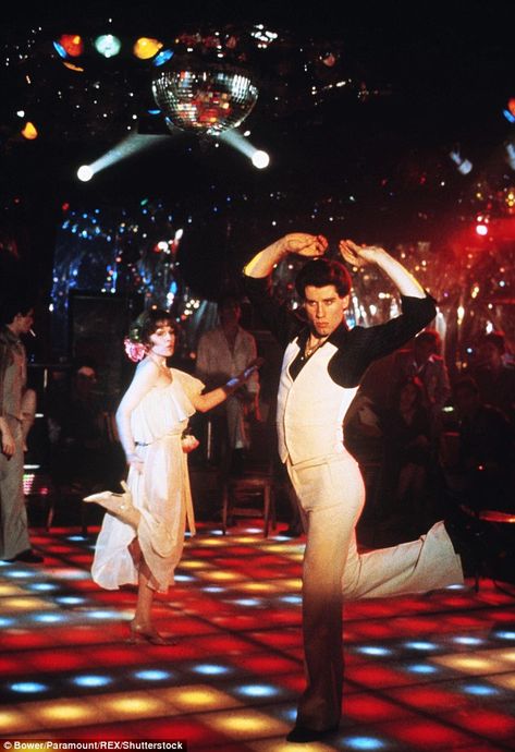 Just like old times: Travolta is no stranger to the dance floor having rose to fame playin... Saturday Night Fever Fashion, Studio 54 Party, Disco Look, Boogie Wonderland, Disco Aesthetic, Musica Disco, 1970s Disco, Disco Glam, Disco Style