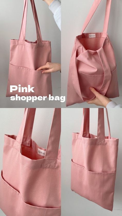 Tote Bag Diy Pattern, Creative Tote Bag, Tote Bag Business, Leather Handbag Patterns, Canvas Bag Design, Handmade Fabric Bags, My Style Bags, Pink Tote Bag, Sac Diy