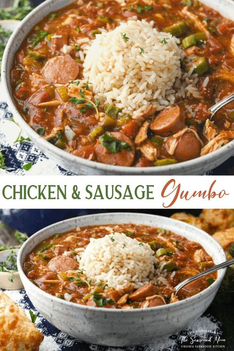 Chicken And Gumbo Recipe, How To Make Gumbo Easy, Cajun Soup Recipes, Easy Sausage Gumbo, Gumbo Chicken And Sausage, Chicken And Sausage Soup, Chicken Gumbo Recipe Easy, Chicken Soups And Stews, Chicken Sausage Gumbo Recipe