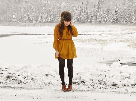 Mustard Dress Outfit Winter, Mustard Yellow Dress Winter, Oversized Mustard Sweater Outfit, Mustard Yellow Turtleneck Dress, Mustard Dress Outfit, Mustard Long Sweater, Dress With Tights Outfit, Mustard Seeater Dress, Mustard Dressing