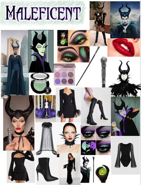 Malificent Halloween Outfit, Halloween Malifecent Outfit, Melefasent Costume, Malafincet Costume, Maleficent Inspired Dress, Maleficent Mood Board, Diy Malificiant Costume, Maleficent Family Costume, Maleficent Halloween Costume Diy