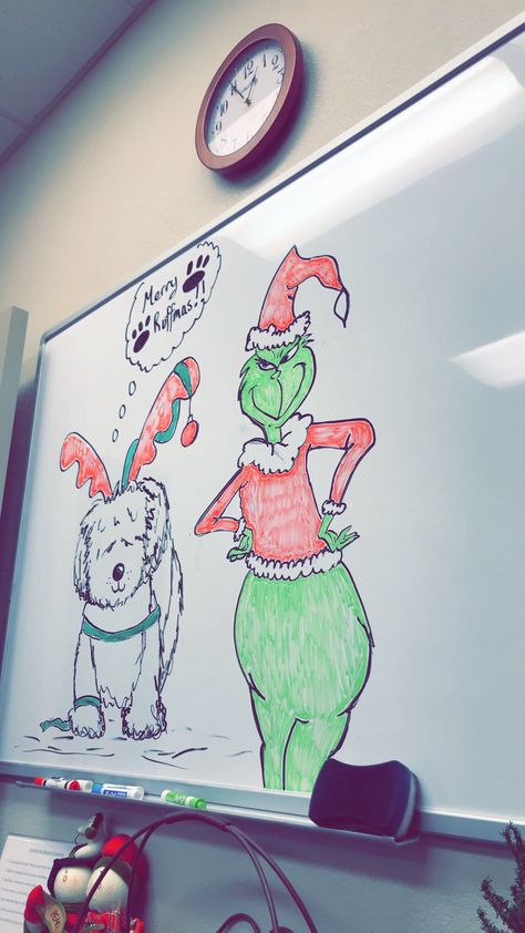 Christmas Drawing On Whiteboard, Whiteboard Marker Art, Grinch Whiteboard Drawing, White Board Marker Art, Expo Marker Art, New Years White Board Ideas, Christmas White Board Drawing, Christmas Dry Erase Board Ideas, Christmas Whiteboard Art