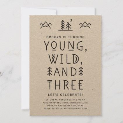 Third Birthday Boys, Adventure Birthday Party, Kraft Invitation, Adoption Announcements, Third Birthday Invitations, Kids Party Invitations, Wild One First Birthday, Young Wild And Three, Rustic Birthday