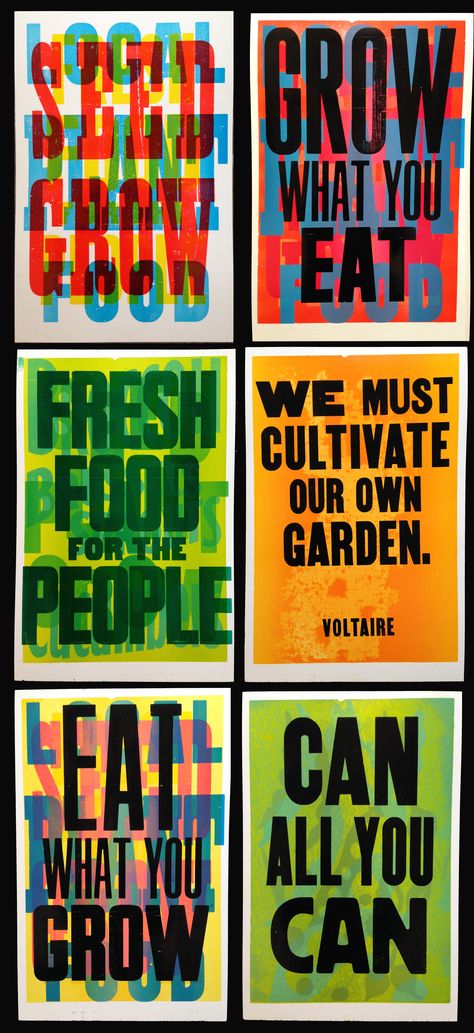 Mary Mortimer - Food Justice series printed with Amos Paul Kennedy at Detroit Printing Plant 2014 Environmental Justice Art, Adopt Sustainable Food System Poster, Activist Graphic Design, Vegan Propaganda Art, Protest Typography, Food Recovery, Protest Artwork Poster, Values Poster, Fusion Kitchen