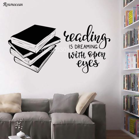 Vinyl Art Wall, Simple Wall Paintings, School Library Decor, Creative Wall Painting, Reading Books Quotes, Reading Wall, Wall Art Diy Paint, School Wall Art, School Murals