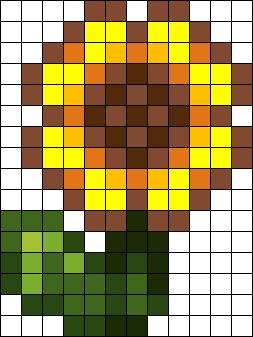 Sunflower Perler Bead, Cool Kids Crafts, Easy Perler Bead Patterns, Easy Perler Beads Ideas, Easy Pixel Art, Perler Art, Pixel Art Templates, 8bit Art, Kandi Patterns