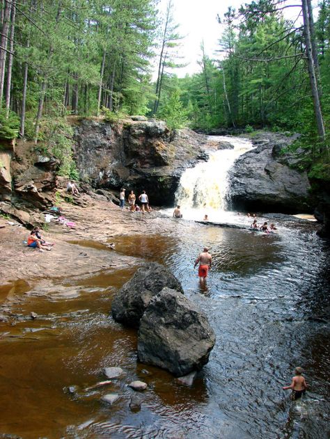 Waterfall swimming holes in Wisconsin. (Amnicon Falls) Wisconsin Waterfalls, Wisconsin Vacation, Exploring Wisconsin, Wisconsin Camping, Midwest Travel, Camping Places, Wisconsin Travel, Camping Destinations, Camping Locations