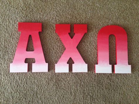 Painted Sorority Letters, Greek Letters Painted, Sorority Letters Painted, Chi Omega Crafts, Wooden Greek Letters, Big Little Basket, Painting Wooden Letters, Alpha Gam, Sorority Shirt Designs