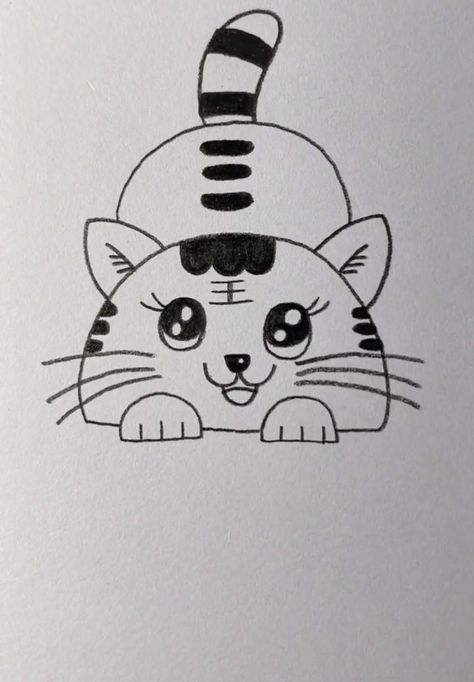 Cute Drawing Ideas Easy Simple Animals, Easy Way To Draw A Cat, Cat Drawing Videos, Draw A Cat Step By Step, Simple Cat Drawing Sketches, How To Draw Cats Easy, Easy Simple Drawings For Kids, Cute Easy Cat Drawings, Drawing Cat Easy