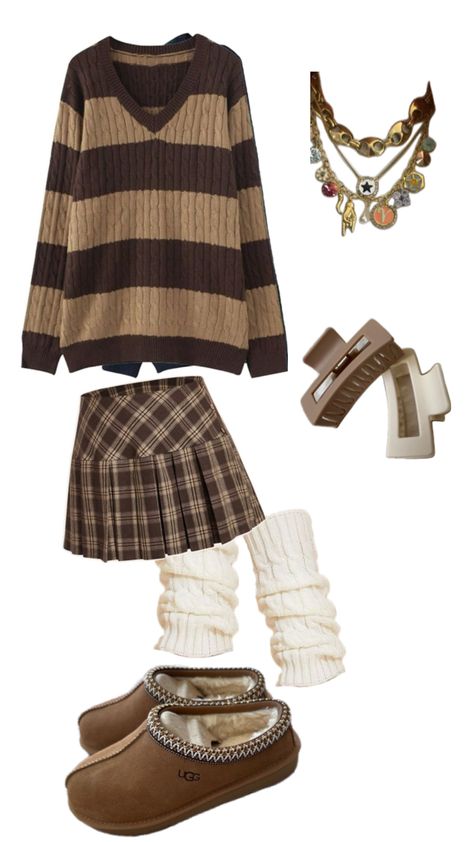 Brown Tartan Skirt Outfit, Brown Skirt Outfit Fall, Plaid Skirt Fall Outfit, Brown Plaid Skirt Outfit, Tartan Skirt Outfit, Shifting Hogwarts, Brown Skirt Outfit, Brown Plaid Skirt, Brown Tartan